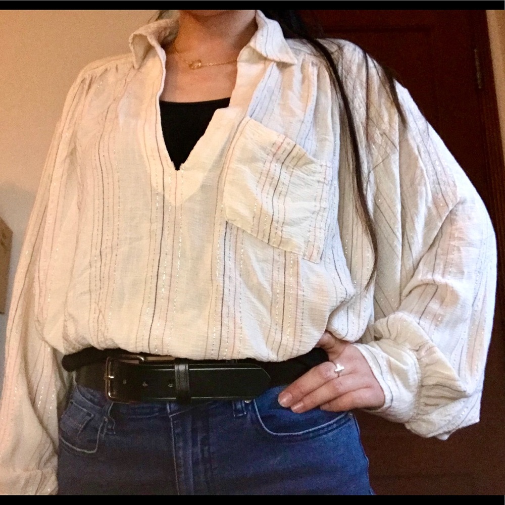 Sold Free People Metallic Balloon Sleeve Blouse - Picture 4 of 8